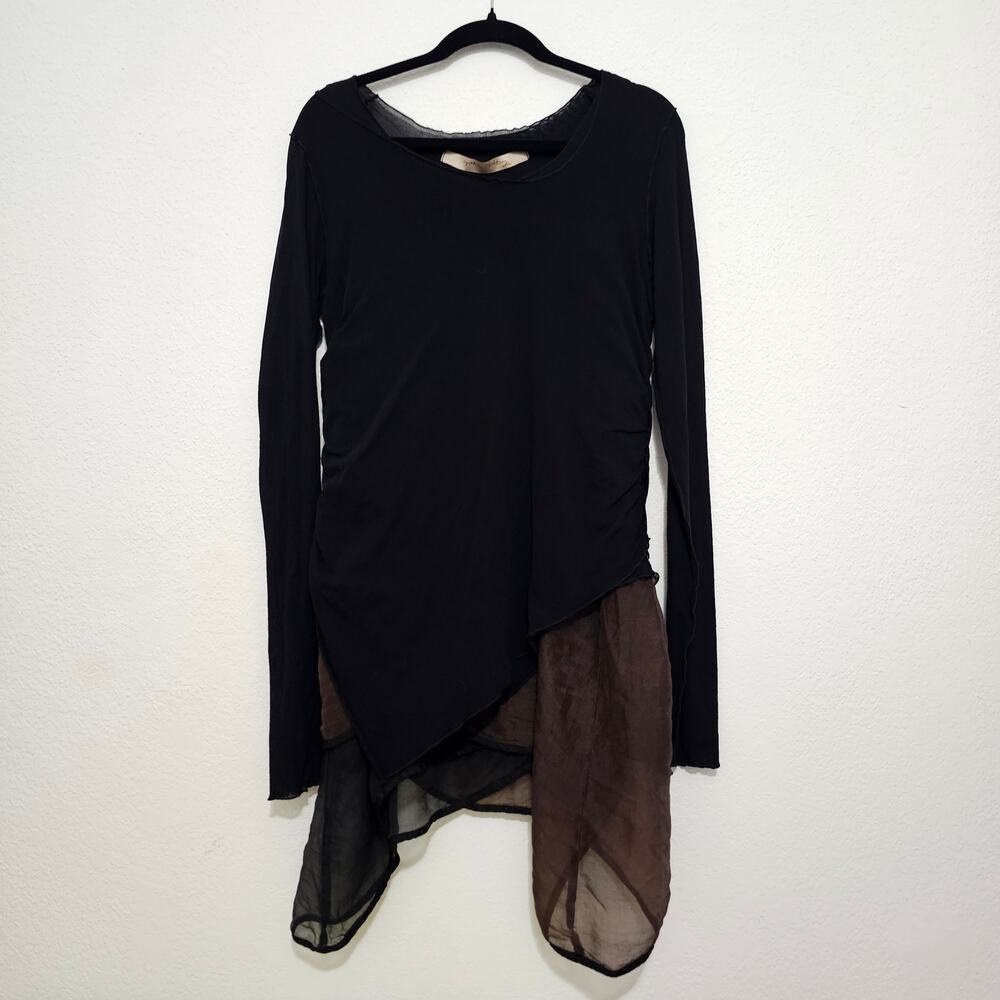Cynthia Ashby Black Brown Layered Tunic Top Shirt Long Sleeve Women Silk Blend